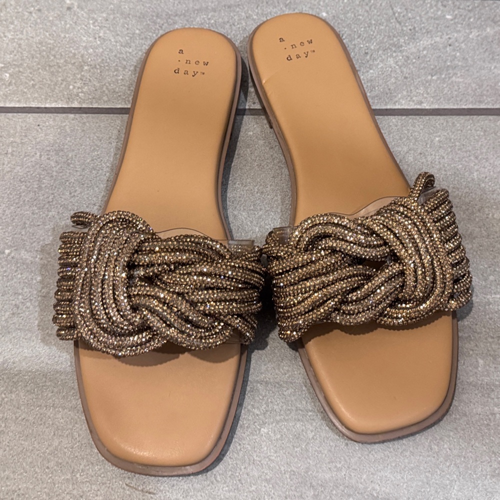 Target- A New Day Sparkly Tan and Gold Women's Sandals 9.5